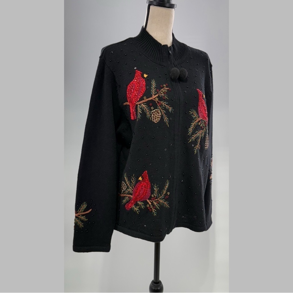 Heirloom Collectibles Christmas Cardinal Embellished Sweater Cardigan XL - Picture 7 of 10